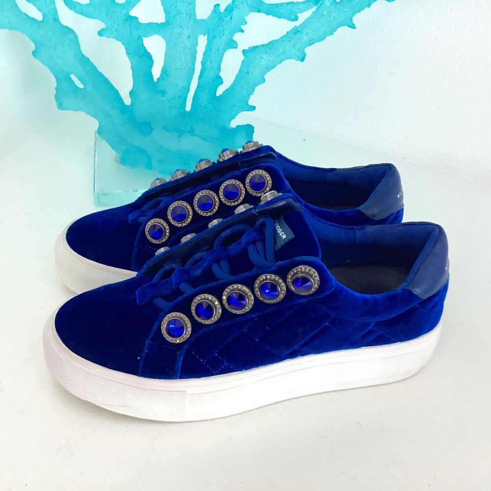 Womens Kurt Geiger London Liviah sneakers blue velevet crystal embellished Sz 6